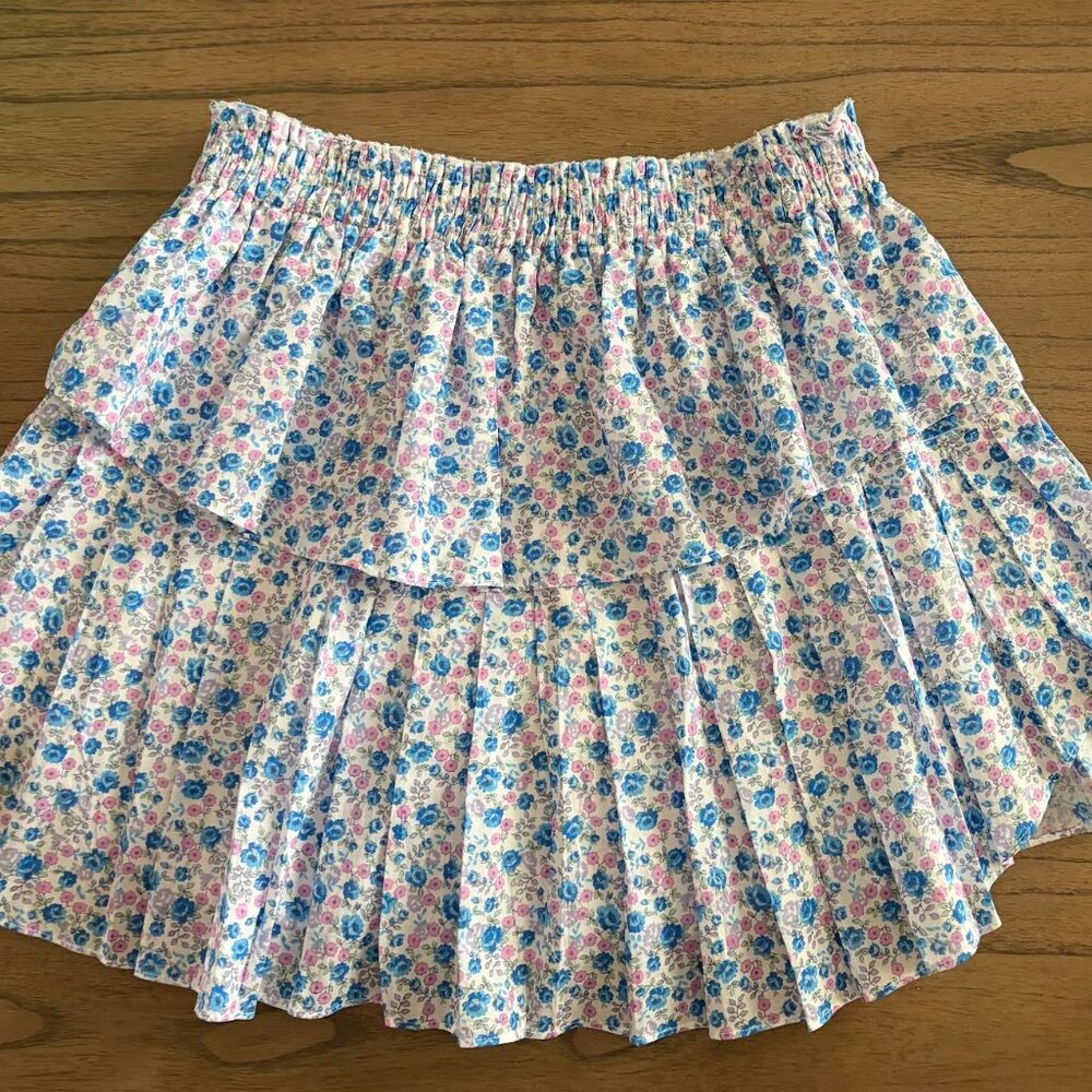Floral Tiered Ruffled Skirt - Pink & Blue